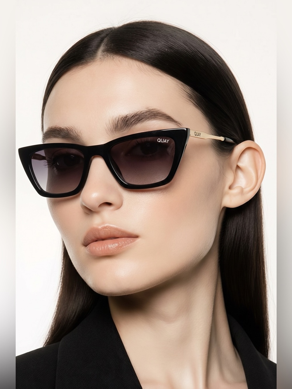 Quay Australia The Kween Black Cat-Eye Sunglasses with Gold Temples